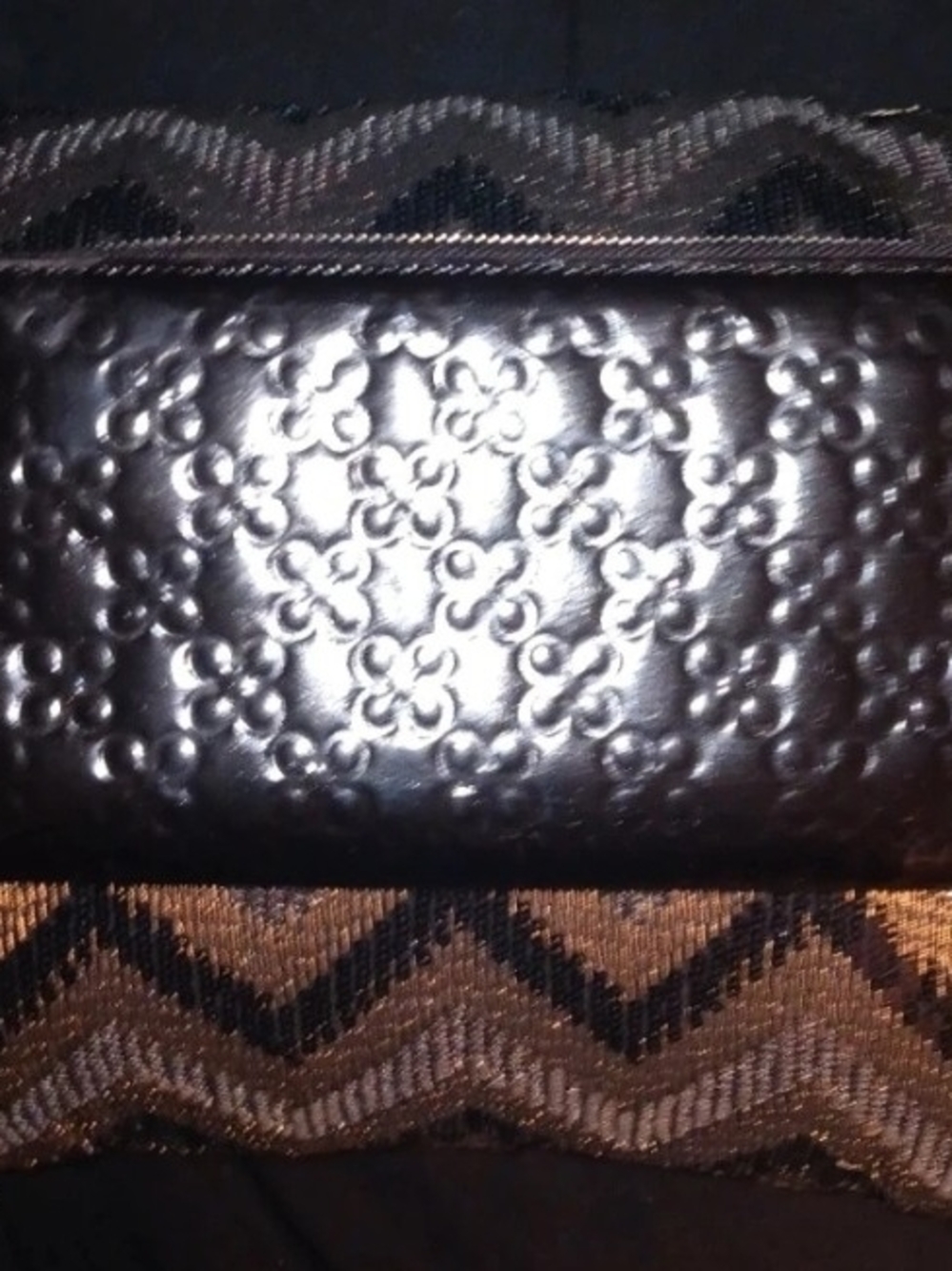 Coach Black Embossed C Pattern Accordian Zip Around Long Wallet